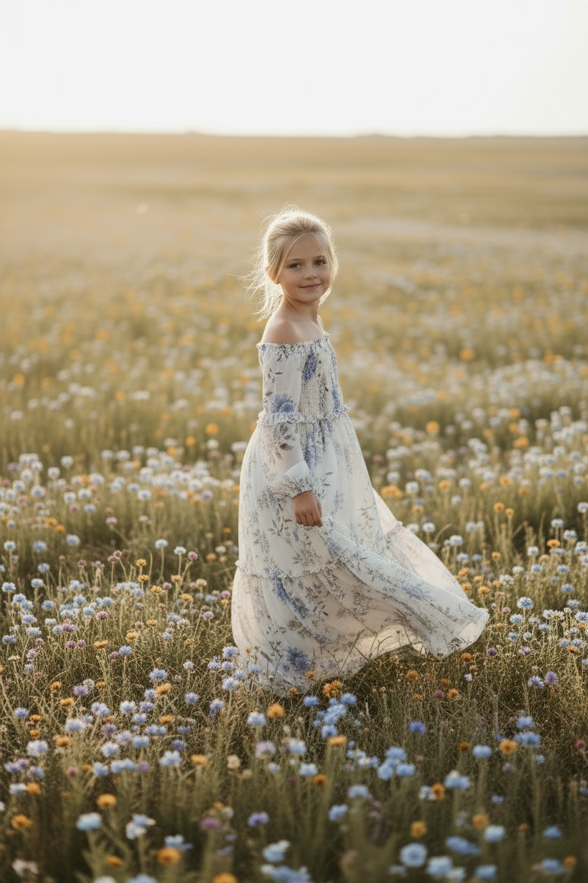 SS Girl's Dress Pippa Maxi (floral blue chiffon)
