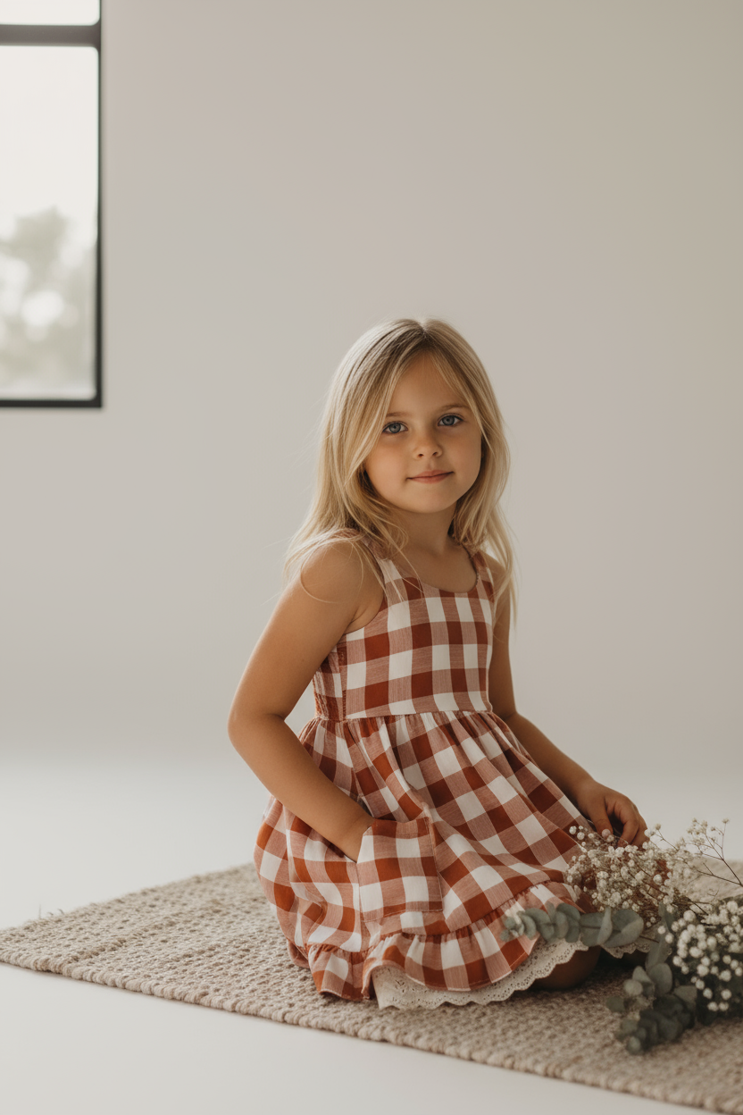 SS Girl's Dress Tilly Pocket Dress (mocha checkered)