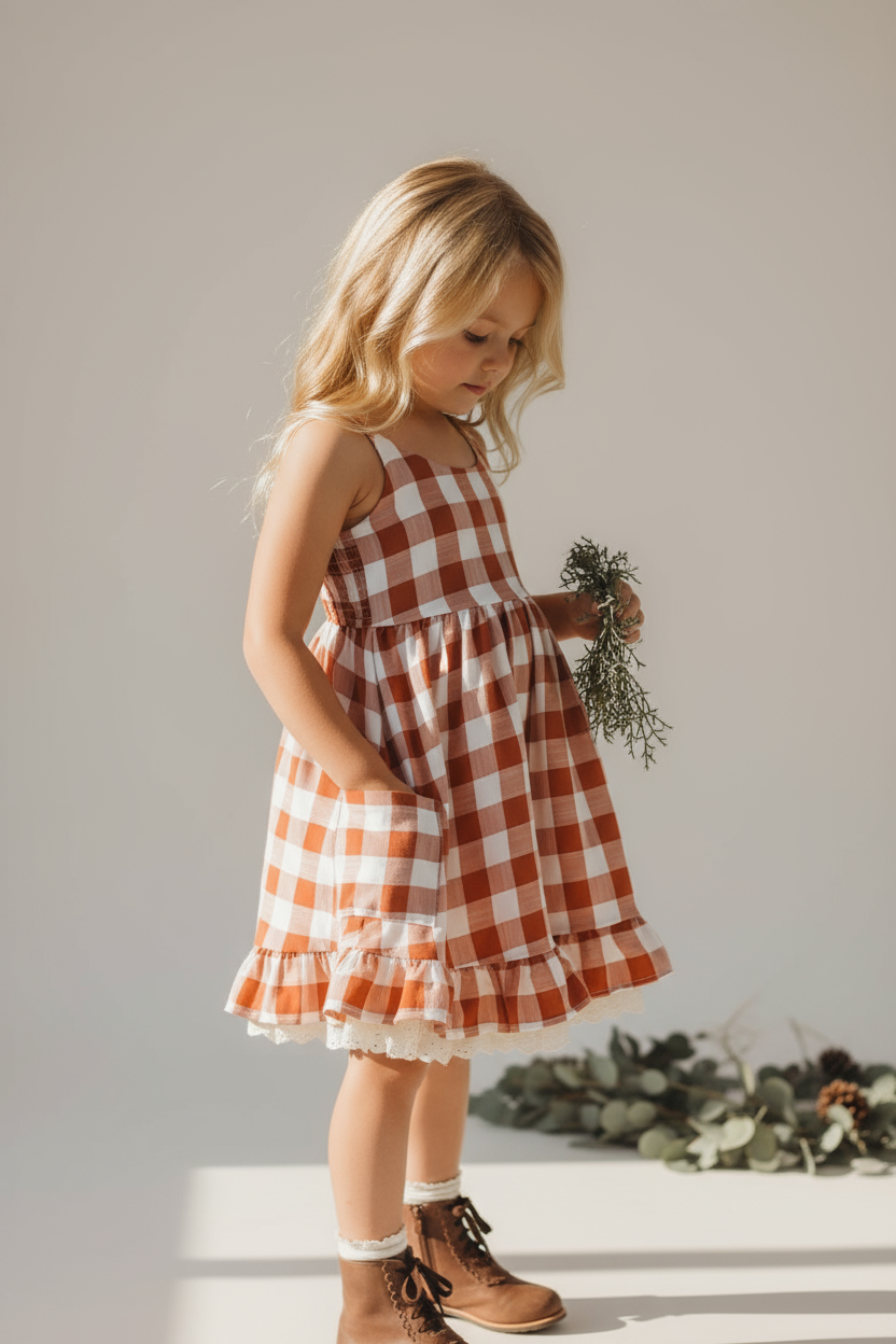 SS Girl's Dress Tilly Pocket Dress (mocha checkered)