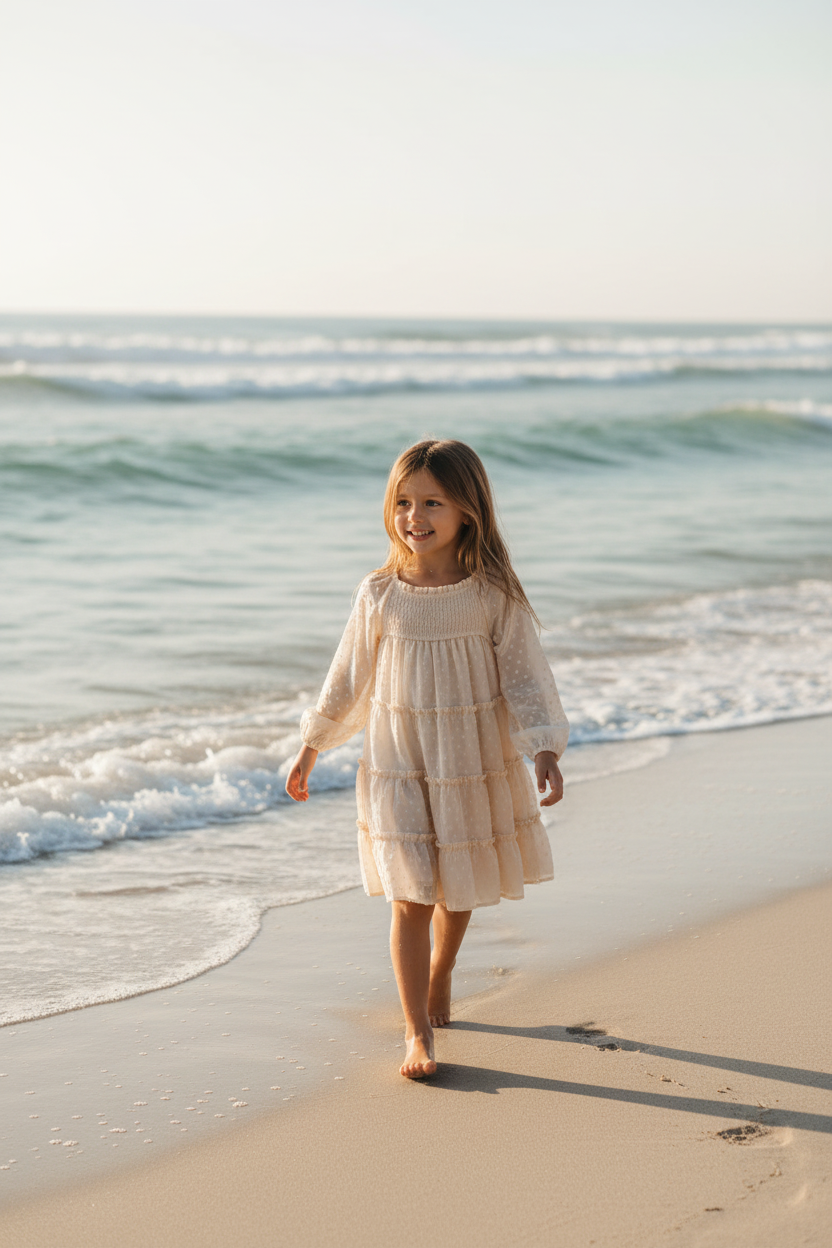 SS Girl's Dress Nora Dress (natural swiss dot)