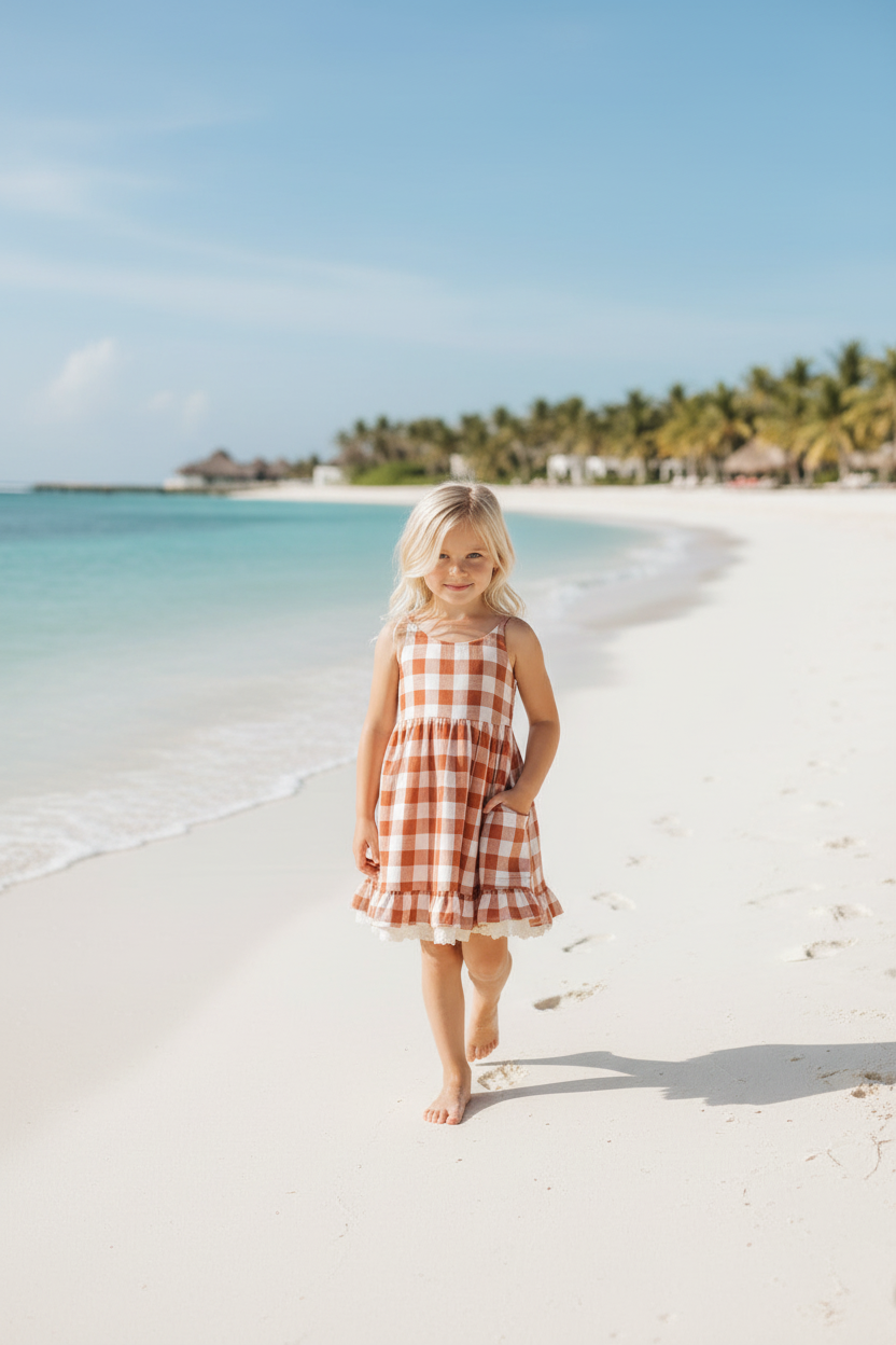 SS Girl's Dress Tilly Pocket Dress (mocha checkered)