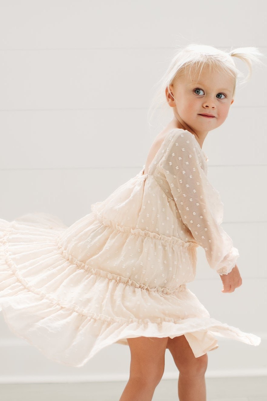 SS Girl's Dress Nora Dress (natural swiss dot)