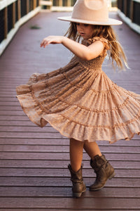 SS Girl's Dress Pia Dress (mocha swiss dot)