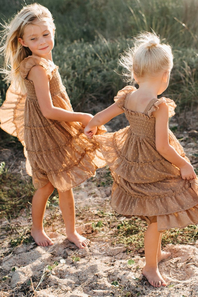 SS Girl's Dress Pia Dress (mocha swiss dot)