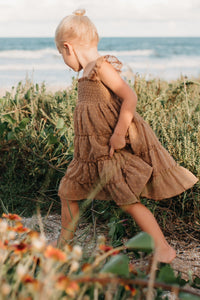 SS Girl's Dress Pia Dress (mocha swiss dot)