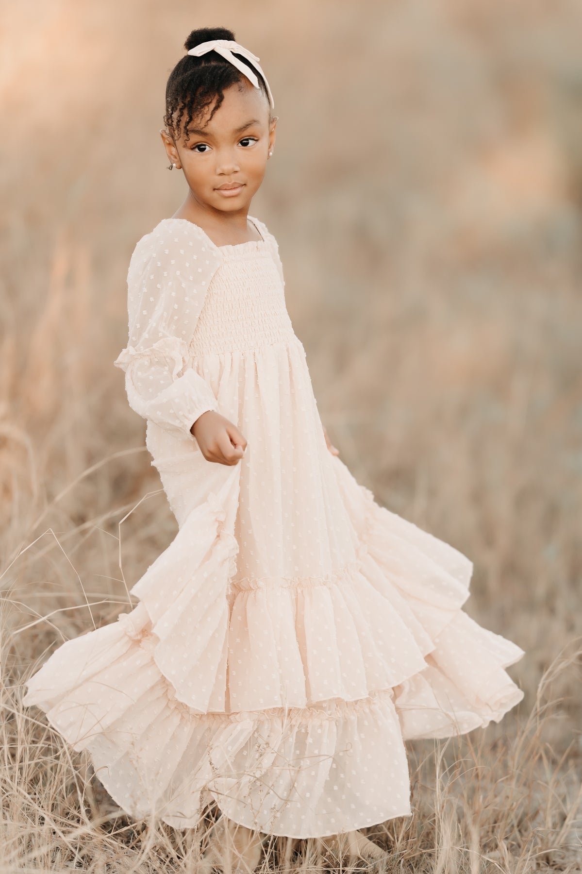 SS Girl's Dress Jolene Dress (natural swiss dot)