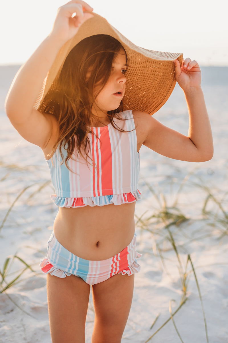 LB Girl's Swim Scoopback Set (rainbow stripe) FINAL SALE