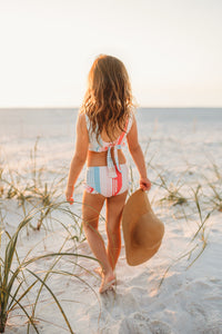 LB Girl's Swim Scoopback Set (rainbow stripe) FINAL SALE